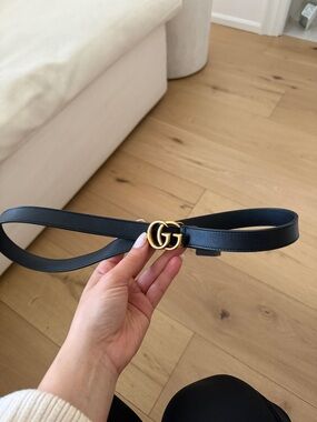 Gucci Black Leather Belt with Gold Double G Logo Buckle